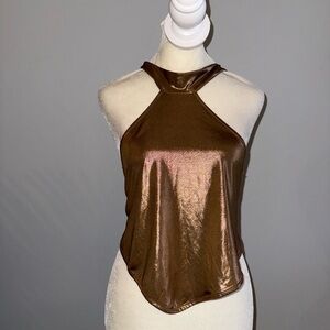 Top Chic Metallic Brown Halter Top